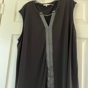 Calvin Klein faux leather trim blouse size 2X black